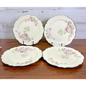 Vintage‎ Homer Laughlin Virginia Rose Dinner Plates Set 4 Scallop Silver Edge 9"